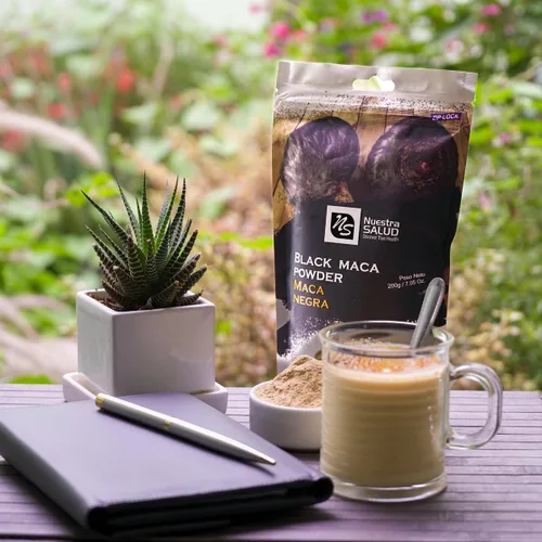 Vista 2 de Paquete de polvo de raíz de maca negra (14.11 oz) Desata el poder de la maca negra peruana gelatinizada Raiz de Maca Negra en Polvo