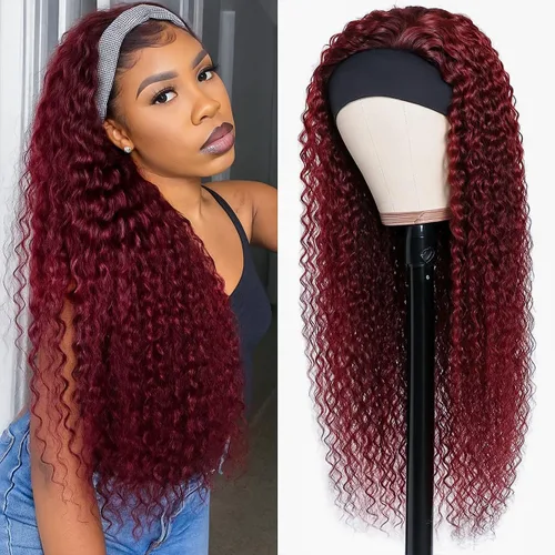 Vista 30 de XSY: Peluca de diadema de cabello humano de onda profunda sin pegamento, sin encaje frontal, peluca de diadema rizada, lista para usar y llevar