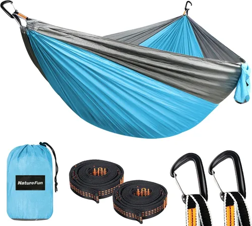 Vista 12 de NATUREFUN Hamaca ultraligera para viajes y camping Capacidad de carga de 300 kg, transpirable, de secado rápido Incluye 2 mosquetones premium, 2