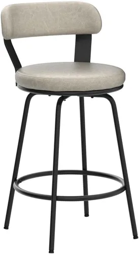 Vista 5 de Juego de 2 taburetes de bar de 24 pulgadas, taburetes giratorios de cuero con respaldo, color beige