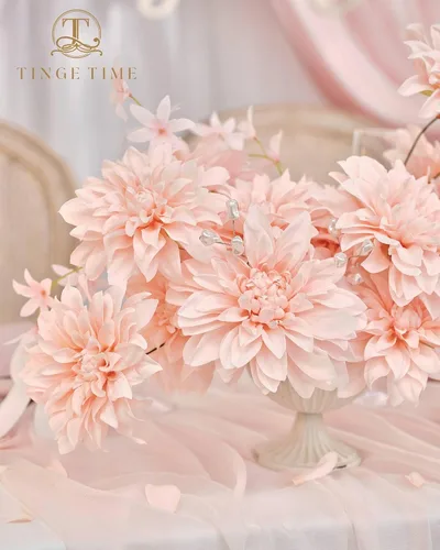 Vista 6 de TINGE TIME Flores artificiales, 20 piezas de dalia de seda de 5/6 pulgadas, flores falsas para bricolaje, ramos de novia, centros de mesa, arreglos