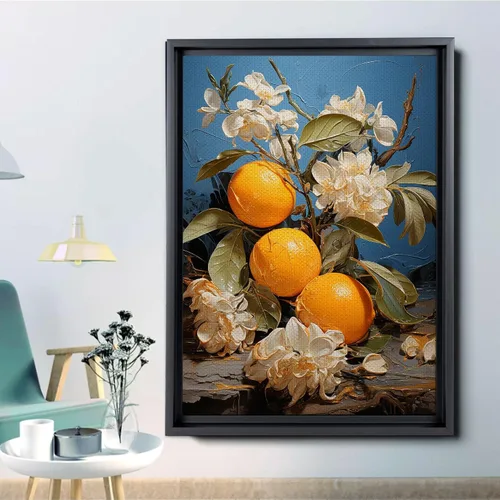 Vista 6 de Harvest print Textured Wall Art Square Canvas Art Vibrant Orange Fruit print Living Room Wall Decor Nature Inspired Wall Decor