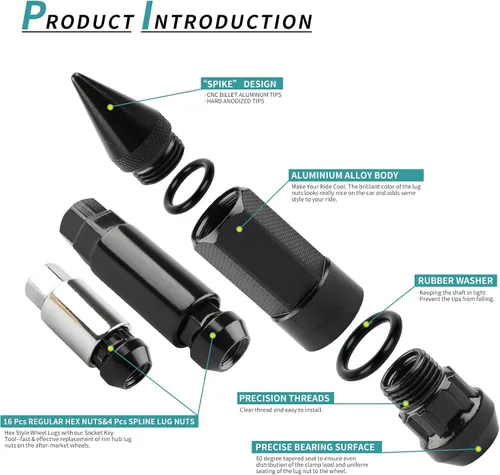 Vista 5 de 20 tuercas antirrobo M12x1.5, repuesto para fusión 2006-2019, enfoque 2012-2019, rueda de escape 2001-2019 (negro) Repuesto para 2006-2019 Fusion
