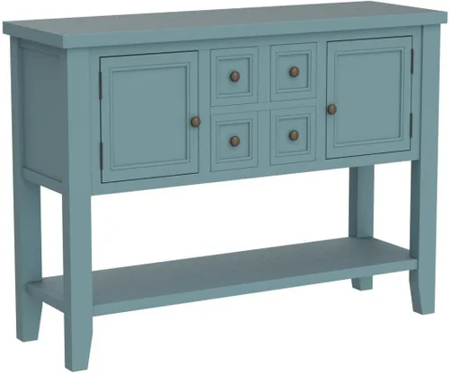 Vista 5 de Merax Mesa de buffet de madera con estante de almacenamiento, 2 cajones y armarios, gabinete de barra de café para sala de estar, comedor, cocina