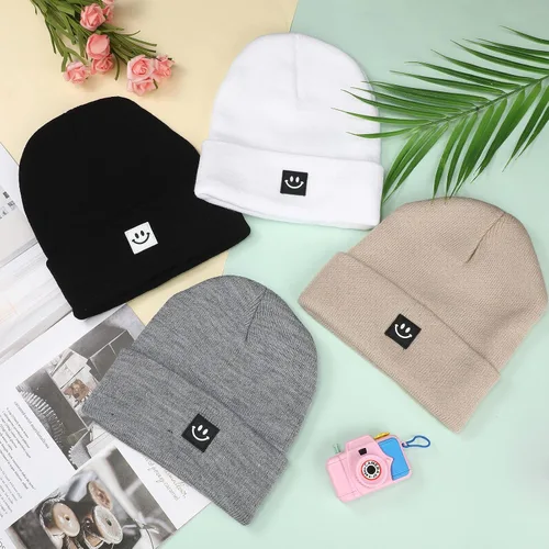 Vista 6 de Gorro de punto con cara sonriente para mujeres y hombres gorro novedoso con puños para invierno hombres mujeres adultos y adolescentes