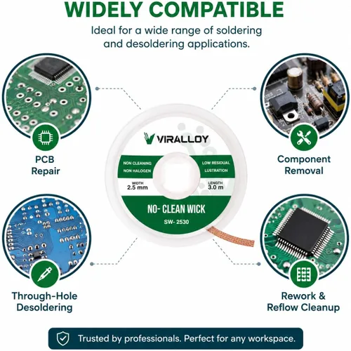 Vista 6 de Mecha de soldadura de 0.098 in x 10 pies – Mecha desoldadora de colofonia sin limpieza para electrónica, PCB y reparación de placas de circuito