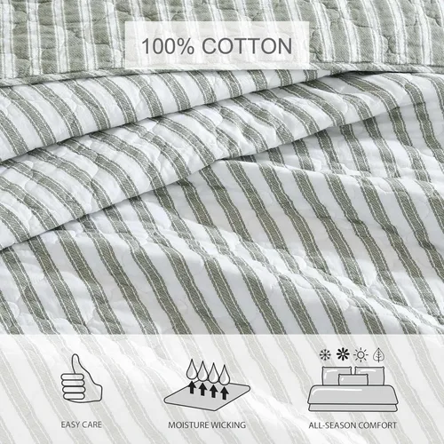 Vista 5 de Stone Cottage - Juego de edredón de tamaño individual, ropa de cama reversible de algodón con fundas de almohada a juego, juego de cama ideal a Verde