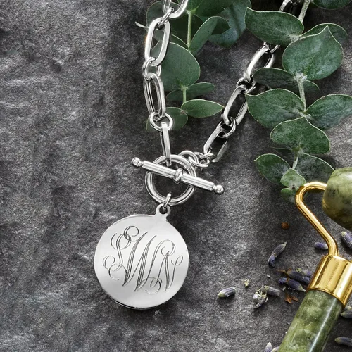 Vista 4 de Ross-Simons Italian Sterling Silver Personalized Paper Clip Link Disc Toggle Necklace