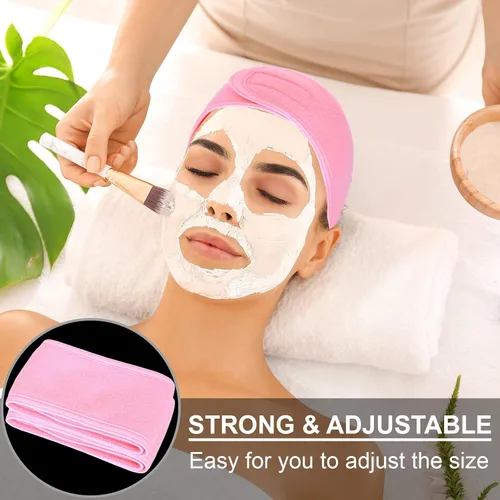 Vista 4 de Whaline Diademas faciales de spa, 3 piezas, diadema de tela de toalla suave y ajustable para lavado de cara, ducha, cubierta facial, yoga