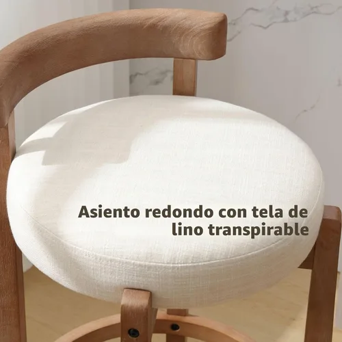 Vista 5 de DUOMAY Juego de 2 taburetes de bar modernos de 26 pulgadas de altura de mostrador, taburetes redondos de madera sin brazos, taburete de isla de Beige