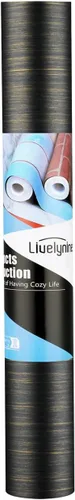 Vista 8 de Livelynine Papel tapiz texturizado negro y dorado para despegar y pegar, papel adhesivo negro y dorado para gabinetes, encimeras, escritorio