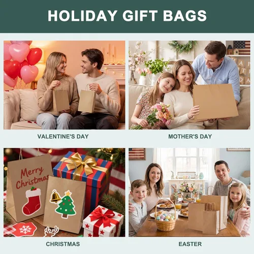Vista 5 de METRONIC Gift Bags with Handles,16x6x12 Recyclable Brown Paper Bags 50Pcs Marrón