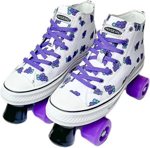 Vista 10 de Women's Roller Skates - Ladies Canvas Roller Skates for Women Fruit Pattern Theme Design - Four Wheel High Top Sneaker Style (Grape, 9.5#)