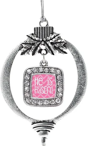 Vista 188 de Inspired Silver - Adorno con dije de reina de rodillo - Adornos navideños cuadrados de plata con joyas de circonita cúbica