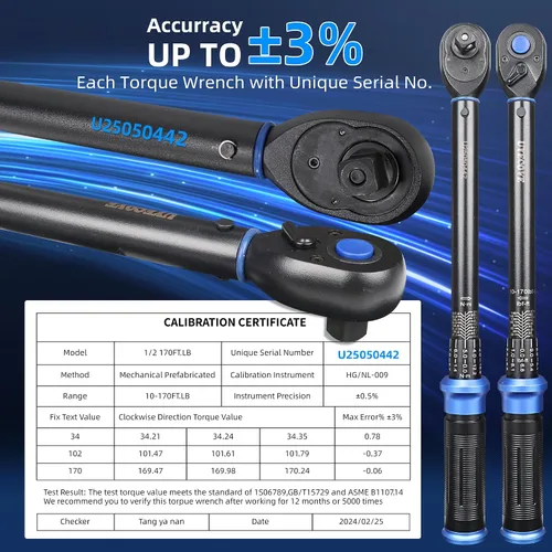 Vista 3 de Llave dinamométrica de 1/2 pulgada con clic de doble dirección, llave dinamométrica profesional de clic de doble dirección 10-170