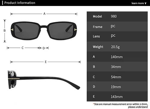 Vista 4 de Heptagtam - Gafas de sol rectangulares de moda para mujeres y hombres, gafas de conducción retro de los años 90, anteojos cuadrados estrechos