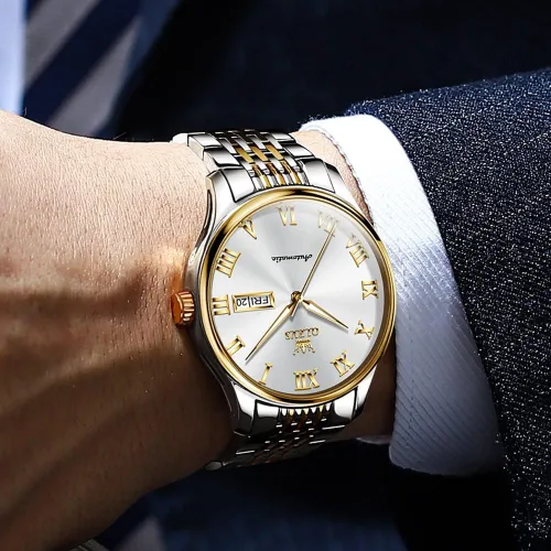 Vista 4 de OLEVS Relojes automáticos para hombre, cuerda automática, mecánico, de lujo, vestido de pulsera, acero inoxidable, impermeable, luminoso, fecha