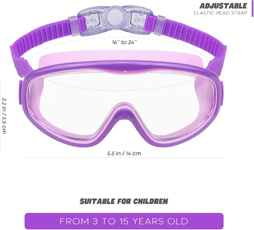 Vista 2 de KAILIMENG Gafas de natación para niños, paquete de 2 gafas de natación para edades de 3 a 15 años, antivaho y anti-rayos UV Cear de visión amplia