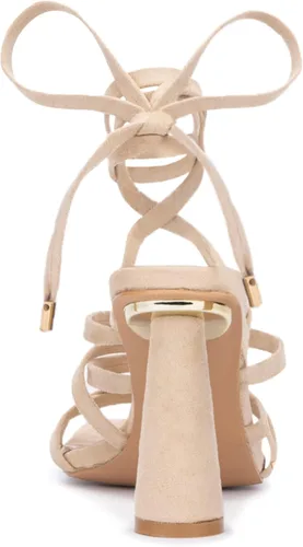Vista 5 de Olivia Miller Nia - Zapatos de mujer de ante sintético a la moda para fiesta, con tiras finas, con cordones y puntera cuadrada abierta, tacón medio