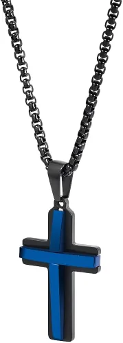 Vista 3 de Edforce Stainless Steel Collar con colgante de cruz de doble capa para hombre, cadena de caja de 24.0in
