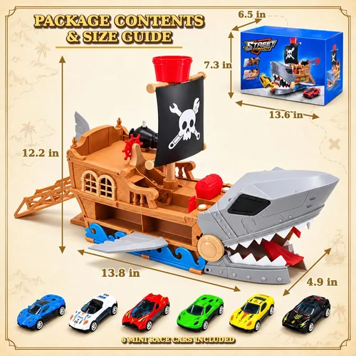 Vista 7 de Juguete de barco pirata de tiburón, juego de transporte de autos para niños