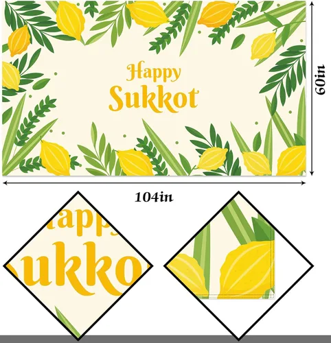 Vista 5 de Hafangry Mantel de Sukkot Decoración de Sukkah, Etrog Lulav, suministros de vacaciones judías, rectangular, cocina, comedor, hogar, mantel de 60 x