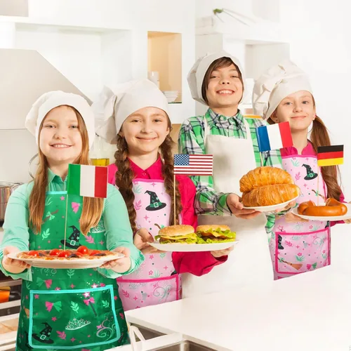 Vista 6 de Delantales para niños para cocinar delantal de Navidad lindo delantal rojo para cocina, cocina, hornear, barbacoa, pintura, manualidades