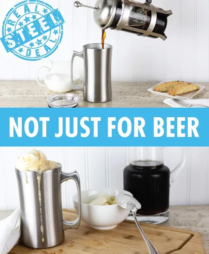 Vista 8 de Real Deal Steel Paquete para amantes de la cerveza: 4 vasos de cerveza de acero inoxidable aislados al vacío de 16 onzas y 2 tazas de acero