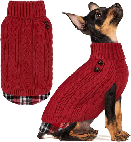 Vista 38 de KYEESE Suéter suave para perros pequeños, machos, abrigado, de cuello alto, ropa elástica de punto para gatos, abrigo cómodo para cachorros