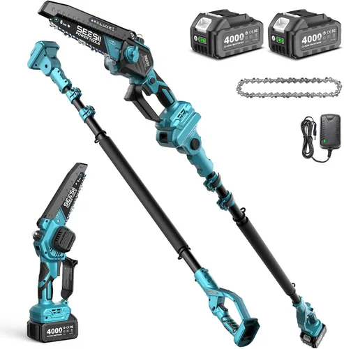 Vista 17 de SEESII Mini motosierra sin escobillas de 6 pulgadas, sierra de mano con 2 baterías de 2000 mAh, motosierra inalámbrica con engrasador automático