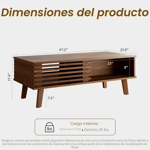 Vista 2 de Furniway Mesa de Centro Moderna de Mediados del Siglo, Mesa de Centro de Madera con Almacenamiento, Mesa de Estilo Rústico para Sala de Estar