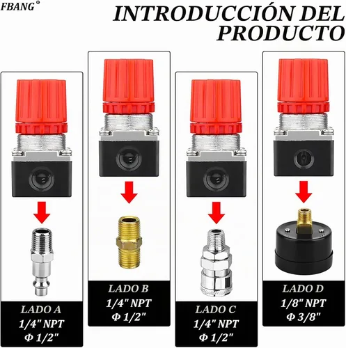 Vista 4 de Regulador de presión del compresor de aire con indicador de dial, medidor de aire de 0-175 PSI para compresor de aire y herramientas de aire