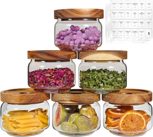 Vista 16 de Tarro de vidrio de 40 onzas con tapa de rosca de madera, recipiente hermético de 40.6 fl oz, recipiente de azúcar transparente para almacenamiento