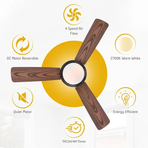 Vista 8 de Ciata Ventiladores de techo de 44 pulgadas con luces - Ventilador de techo inteligente para dormitorio/sala de estar - Ventilador de techo avanzado