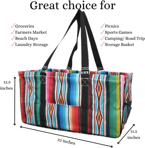 Vista 352 de NGIL Bolsa de comestibles reutilizable extra grande plegable de gran tamaño para comestibles, almacenamiento, picnic, playa, Estampado