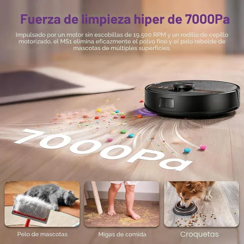 Vista 2 de MONSGA Combo robot de aspiradora y trapeador, aspiradora robótica de 7000 Pa con navegación Lidar, tiempo de funcionamiento de 180 minutos