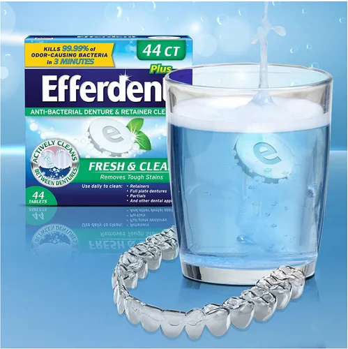 Vista 5 de Efferdent Tabletas de limpieza de retenedores, tabletas de limpieza de dentaduras para aparatos dentales, menta fresca y limpia, 44