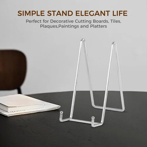 Vista 7 de Soporte para platos – Soporte de placa de metal de 8 pulgadas para exhibir – Soporte de fotos de mesa – Caballetes de hierro plateados para mostrar