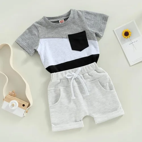 Vista 24 de Conjunto de ropa de verano para niños pequeños, 2 piezas, camiseta de manga corta con cintura elástica