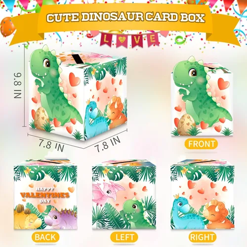 Vista 2 de algtpy - Caja de San Valentín con 36 tarjetas de dinosaurio de San Valentín para aula, escuela, buzón de San Valentín para intercambio, tarjetas