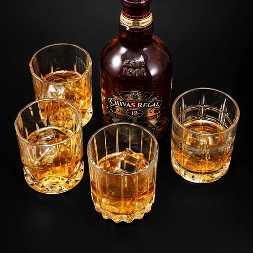 Vista 3 de KANARS Juego de vasos de whisky Old Fashioned de 3 diseños de vidrio