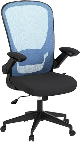 Vista 6 de Silla ergonómica de malla para oficina, con respaldo lumbar, giratoria, con ruedas, ejecutiva, con brazos y respaldo medio ajustable, para Azul