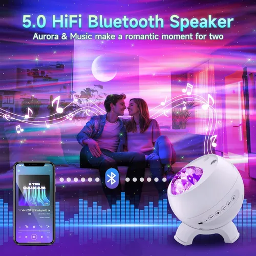 Vista 6 de One Fire Proyector de luces del norte, proyector de galaxia para dormitorio Más de 300 modos de iluminación, 15 ruido blanco y Bluetooth, control
