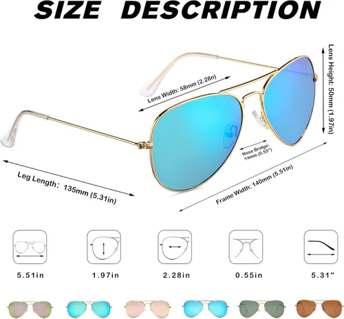 Vista 3 de Pro Acme Lentes de sol polarizados clásicos de aviador para mujeres y hombres, lentes de sol para conducir, lentes polarizados, marco piloto