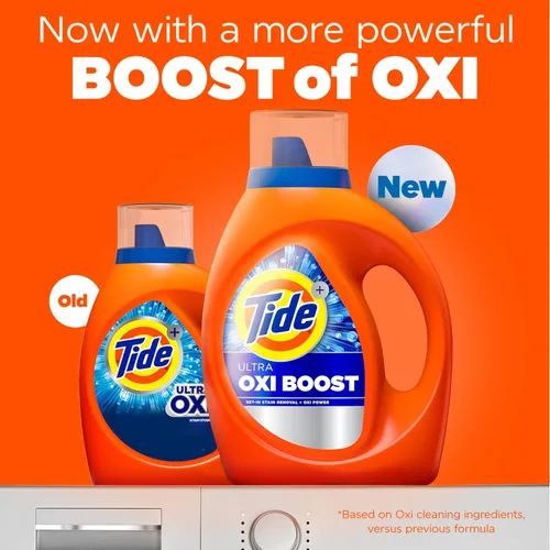 Vista 2 de Tide Ultra Oxi Boost - Detergente líquido para ropa con potencia extra de Oxi, 132 onzas líquidas, 94 cargas, removedor avanzado de manchas