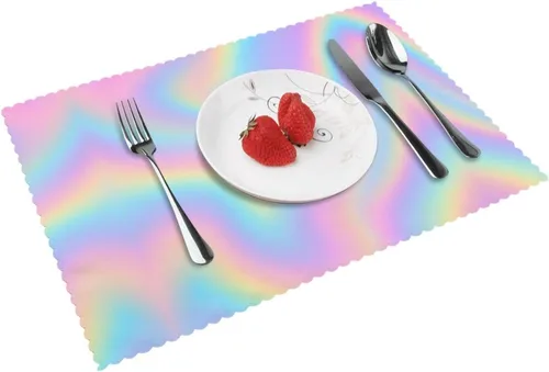 Vista 10 de Rectangular Placemats Set of 4, Heat Resistant Dream Candy Mountains Printed Kitchen Dining Table Mats