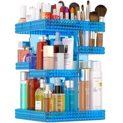 Vista 10 de Organizador de maquillaje giratorio de 360°, organizador de perfumes de gran capacidad, almacenamiento de cosméticos, tocador, encimera, se adapta a
