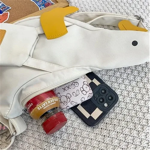 Vista 3 de Bolso de lona Kawaii Duck Funny Animal Bolso de hombro de dibujos animados Bolso lindo monedero novedad único Satchel Messenger Wallet Bolso