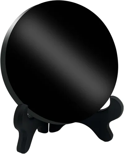 Vista 10 de Espejo de adivinación de obsidiana negra, espejo de obsidiana con soporte y bolsa para adivinación, meditación, curación, Feng Shui (100mm (4.0in))