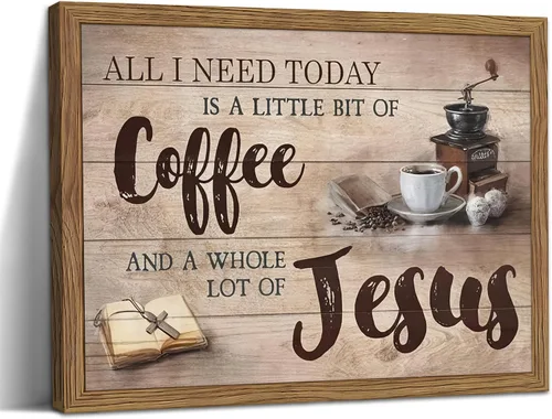 Vista 15 de Arte de pared enmarcado de café cristiano, Jesús y café, pintura de decoración de pared, cruz rústica, inspiradora, obra de arte religiosa, imagen